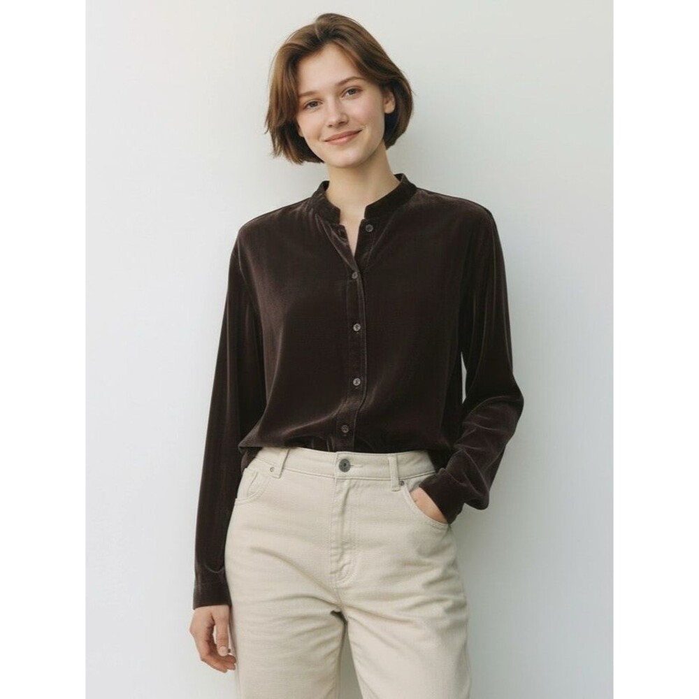 Eileen Fisher NEW womens button up deep purple silk long sleeve M quiet luxury